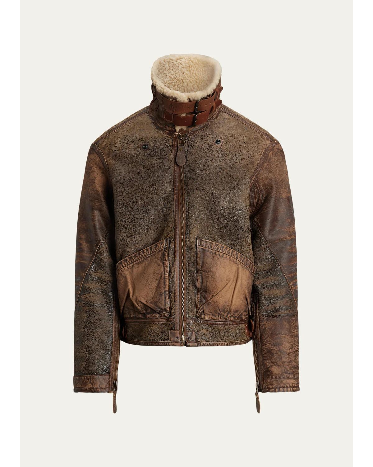 Men'S Leather-Trim Shearling Flight Jacket