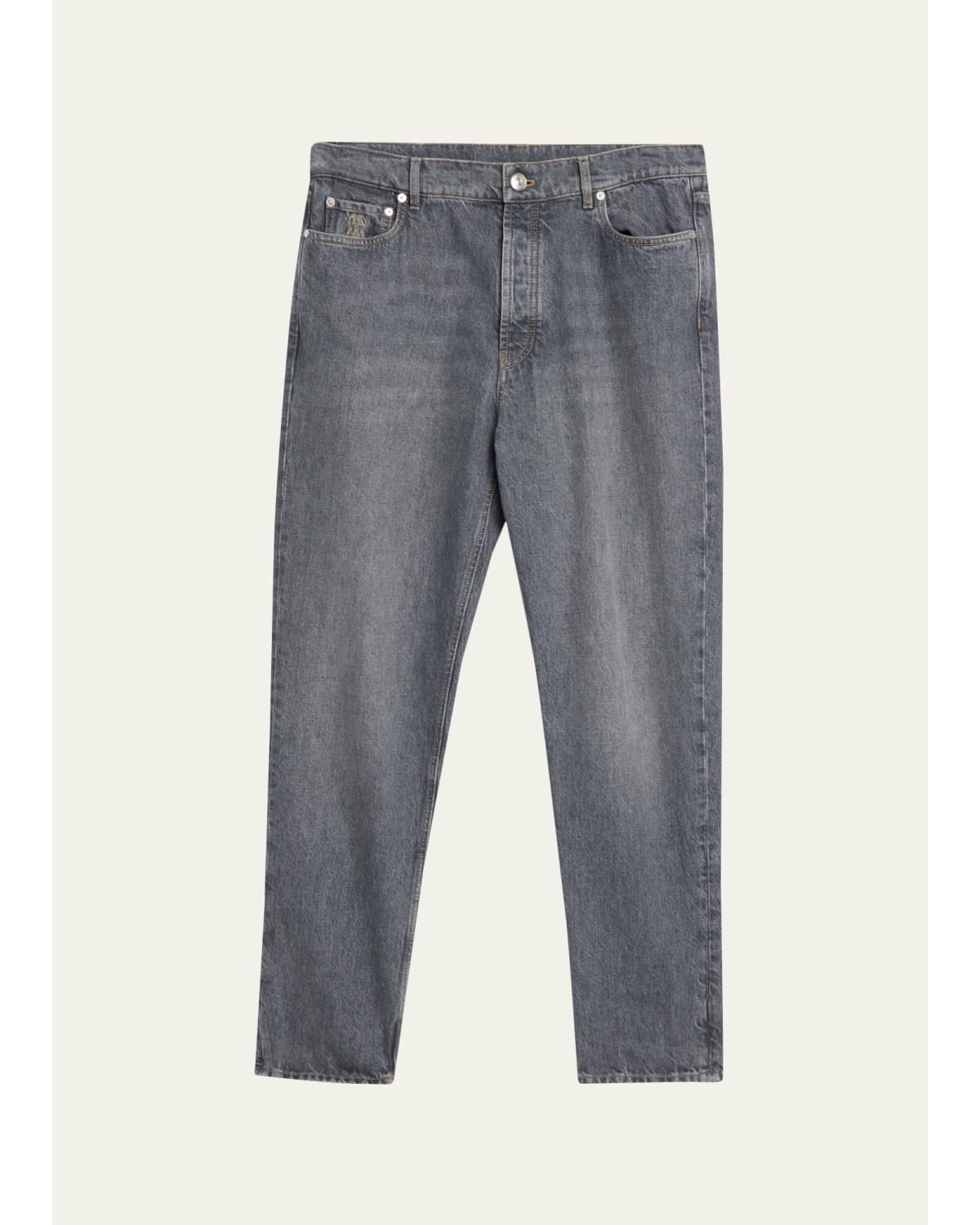 Men'S Rinsed Grey Denim Straight-Leg Jeans