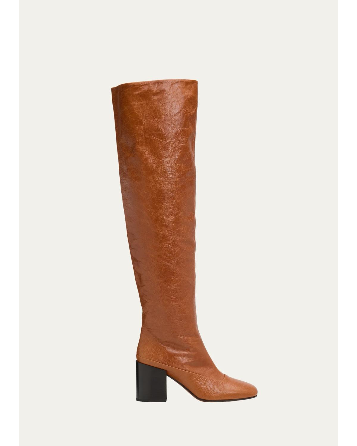 70Mm Crinkled Leather Over-The-Knee Boots