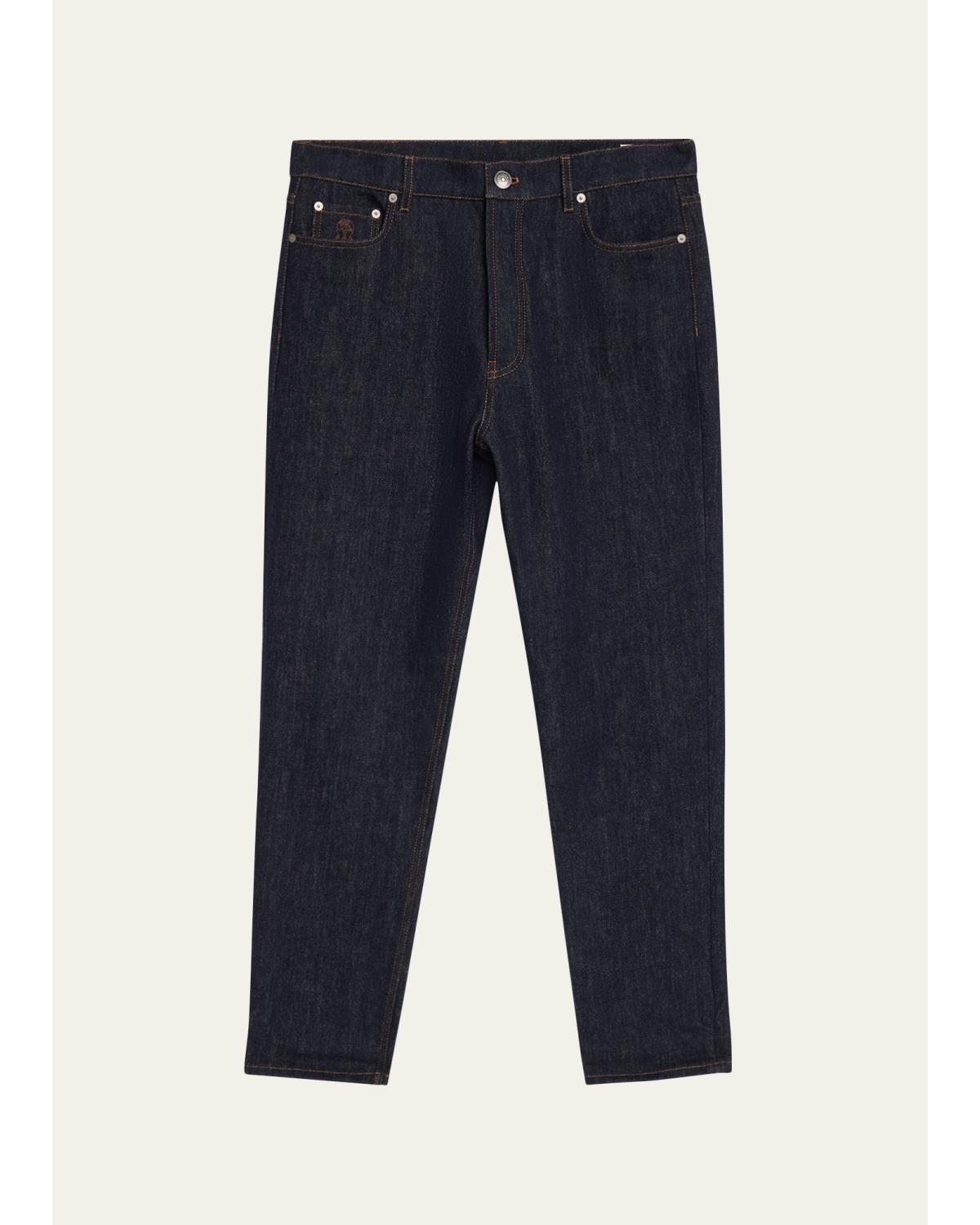 Men'S Rinsed Dark-Wash Denim Straight-Leg Jeans