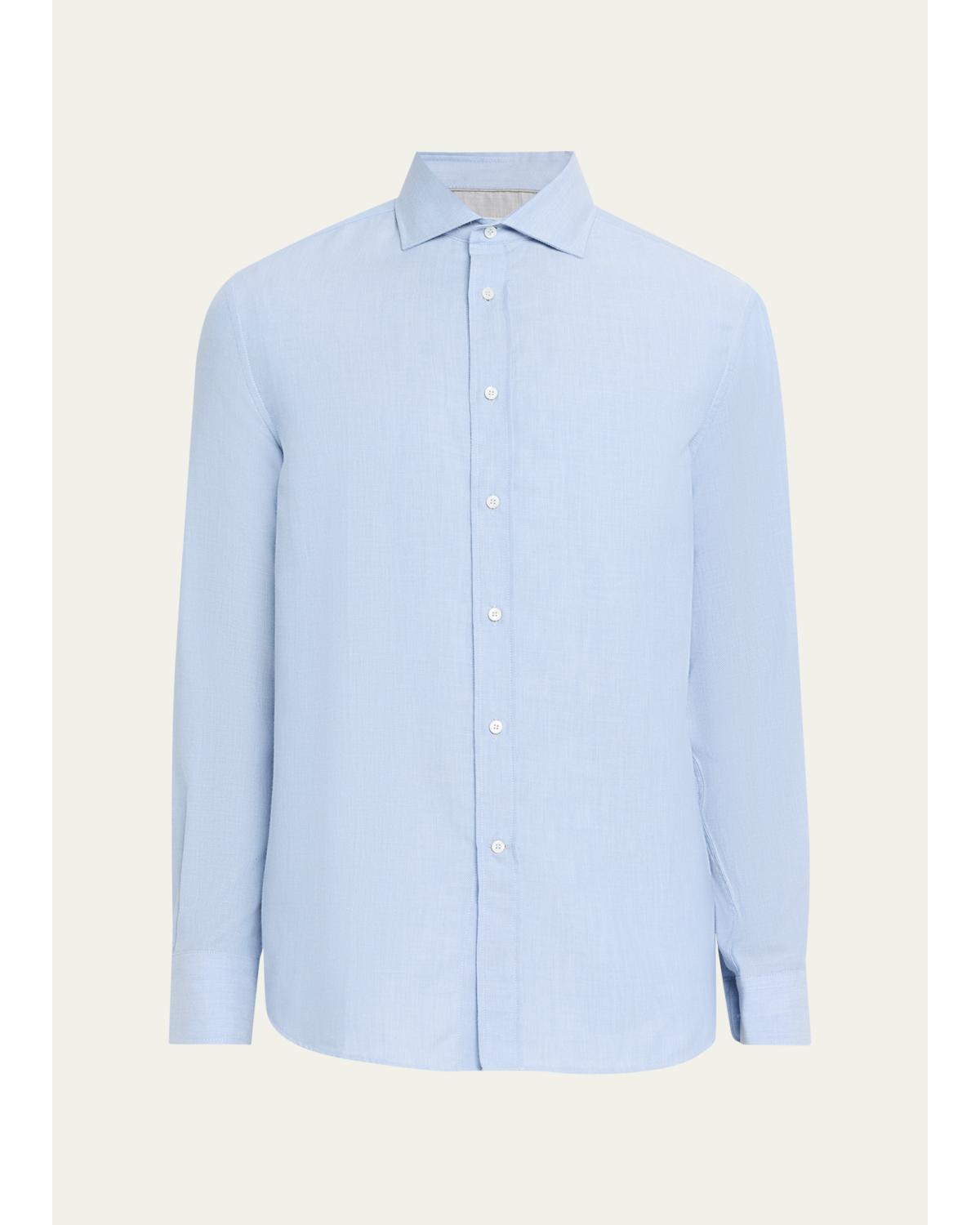 Men'S Cotton And Cashmere Diagonal Flannel Button-Down Shirt