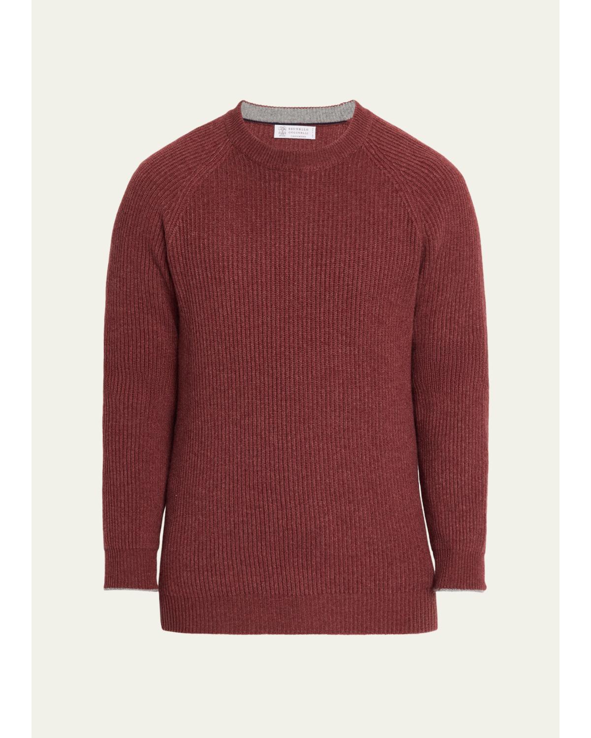 Men'S Cashmere Rib Raglan-Sleeve Crewneck Sweater