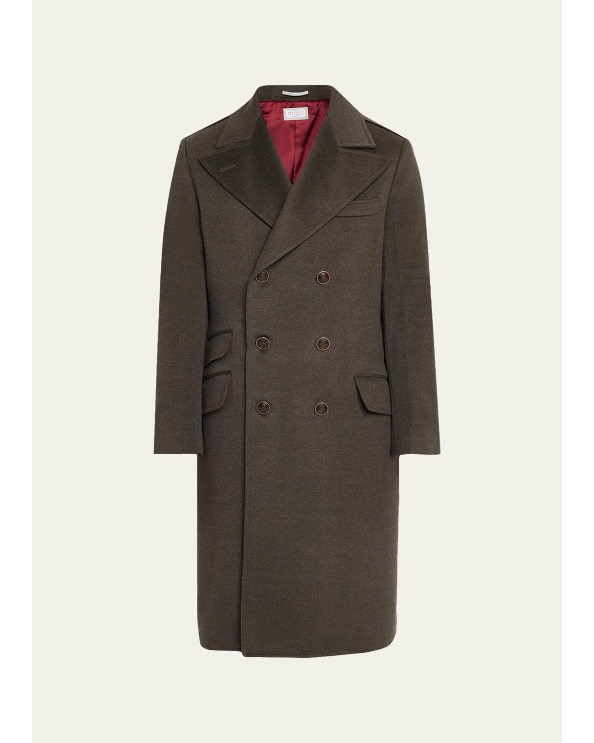 Men'S Wool Mid-Length Double-Breasted Overcoat