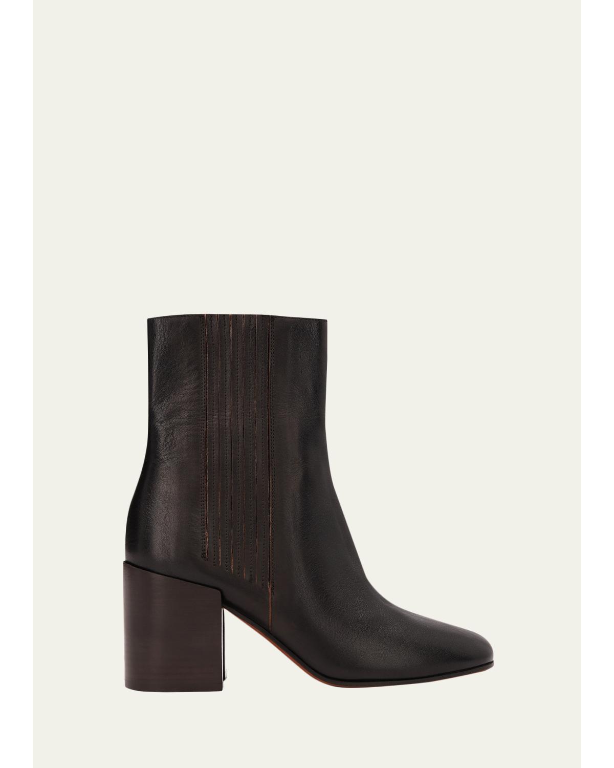 70Mm Leather Block-Heel Booties
