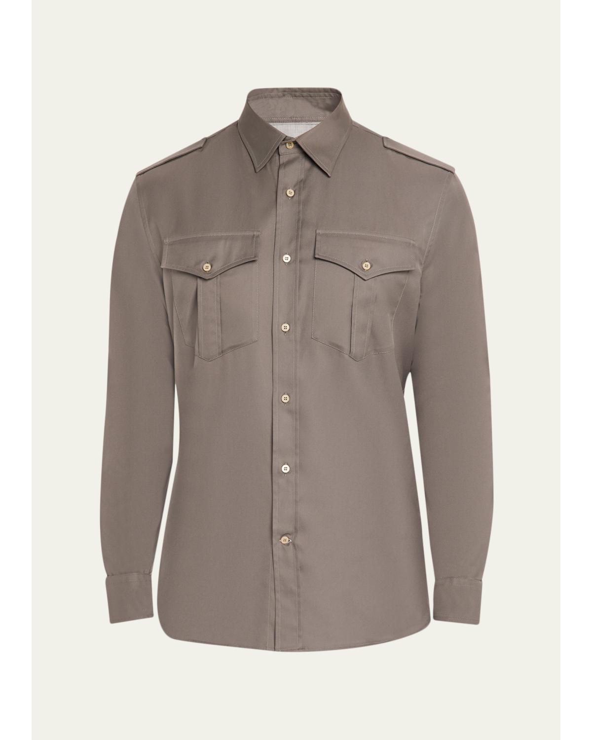 Men'S Cotton Military Button-Down Shirt