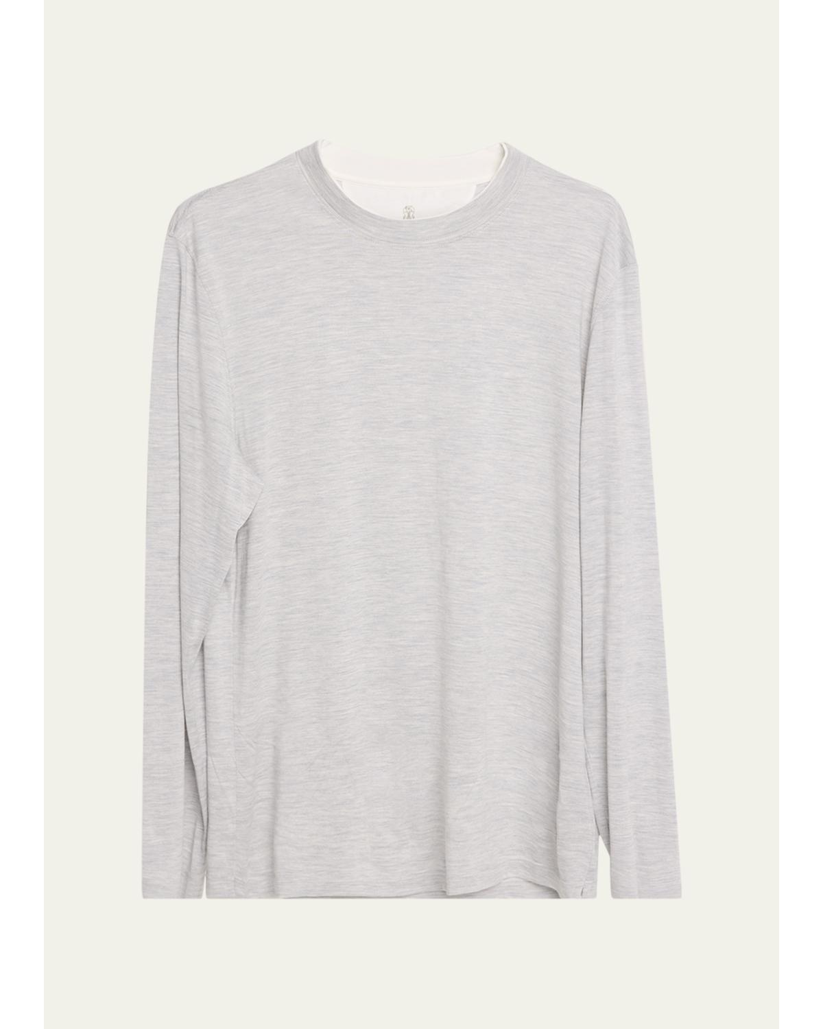 Men'S Silk And Cotton Long-Sleeve Crewneck T-Shirt