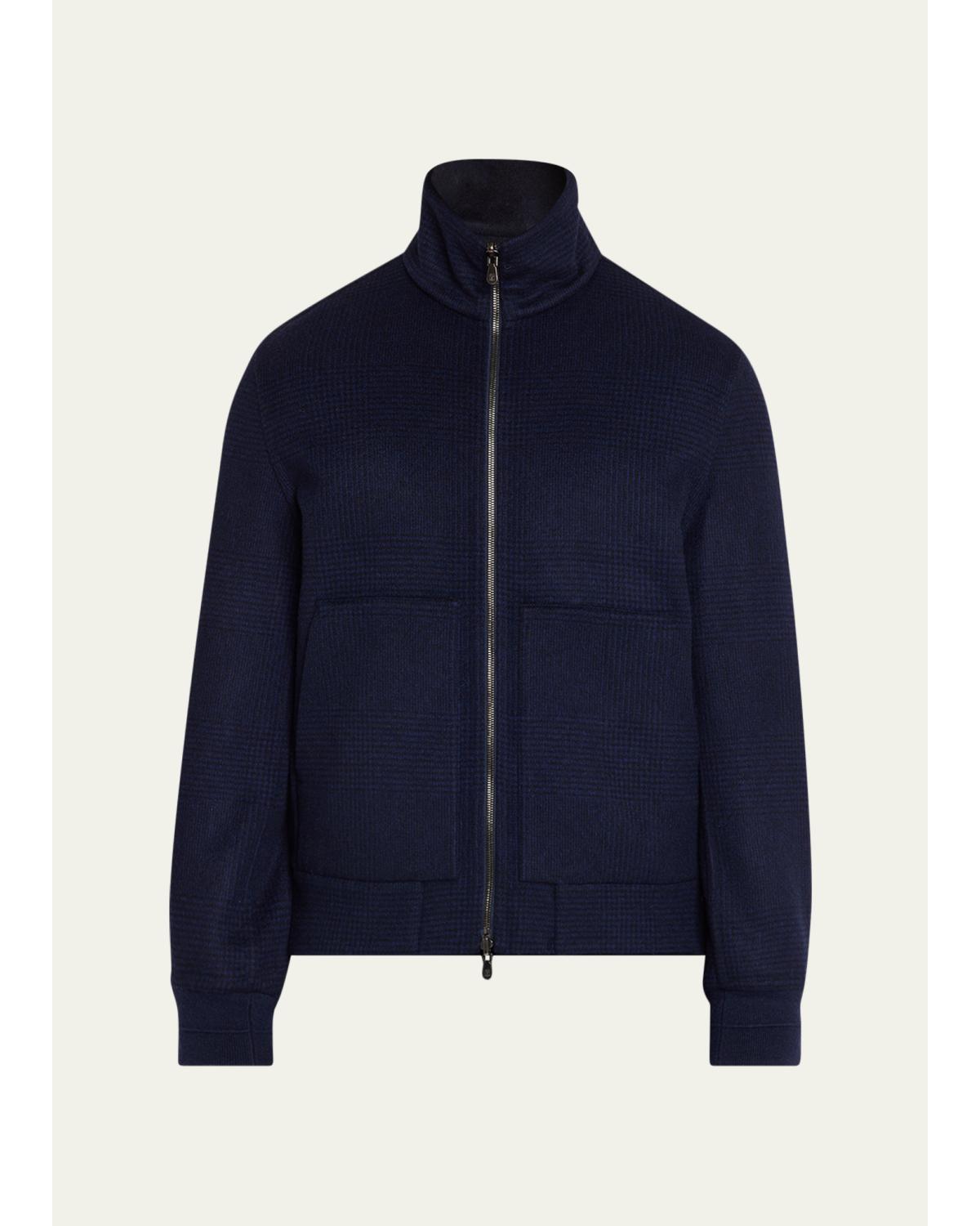 Men'S Cashmere Textured Full-Zip Bomber Jacket