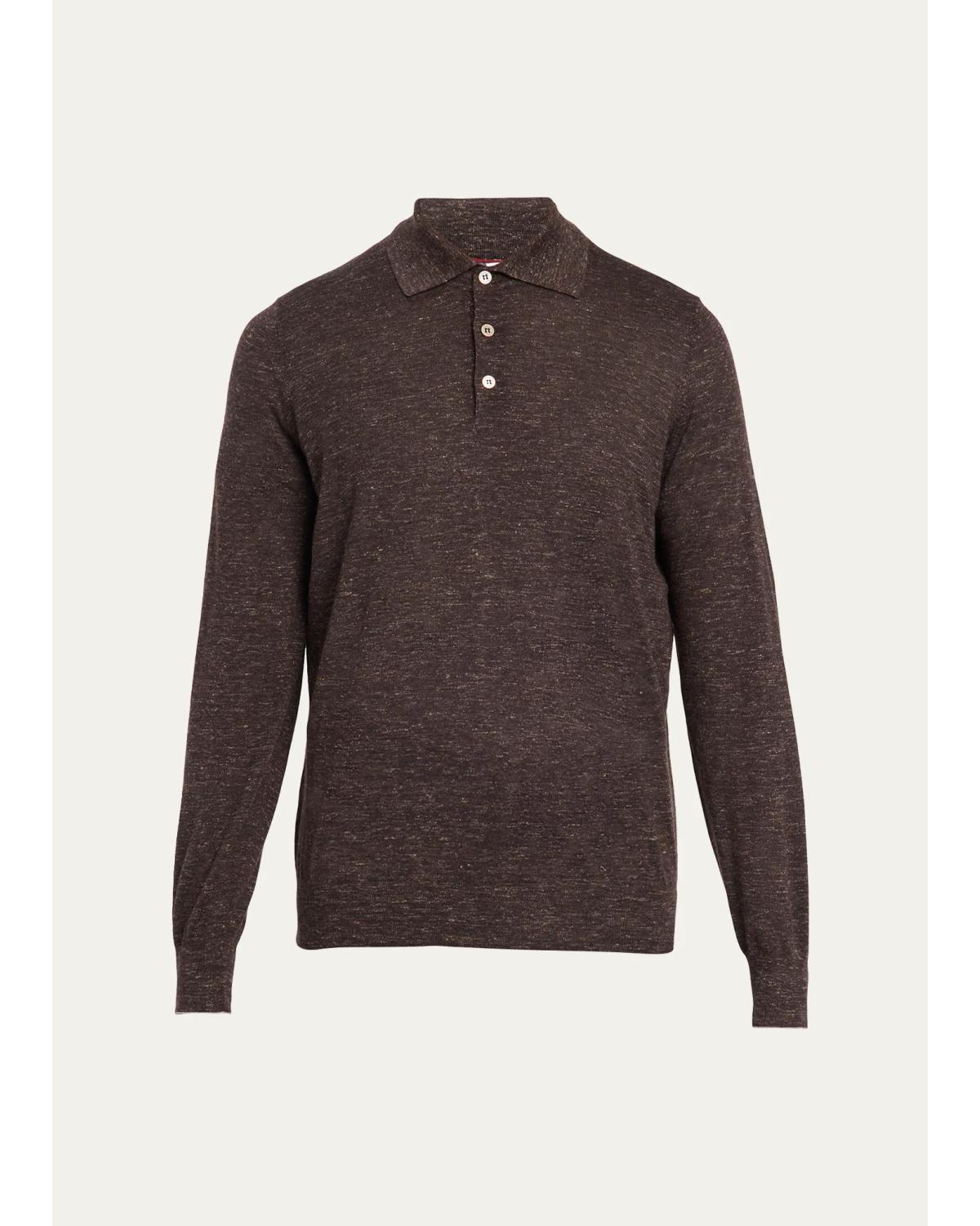 Men'S Melange Cashmere-Blend Polo Sweater
