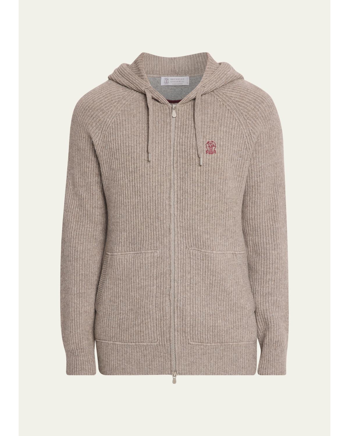 Men'S Cashmere Rib Full-Zip Hoodie