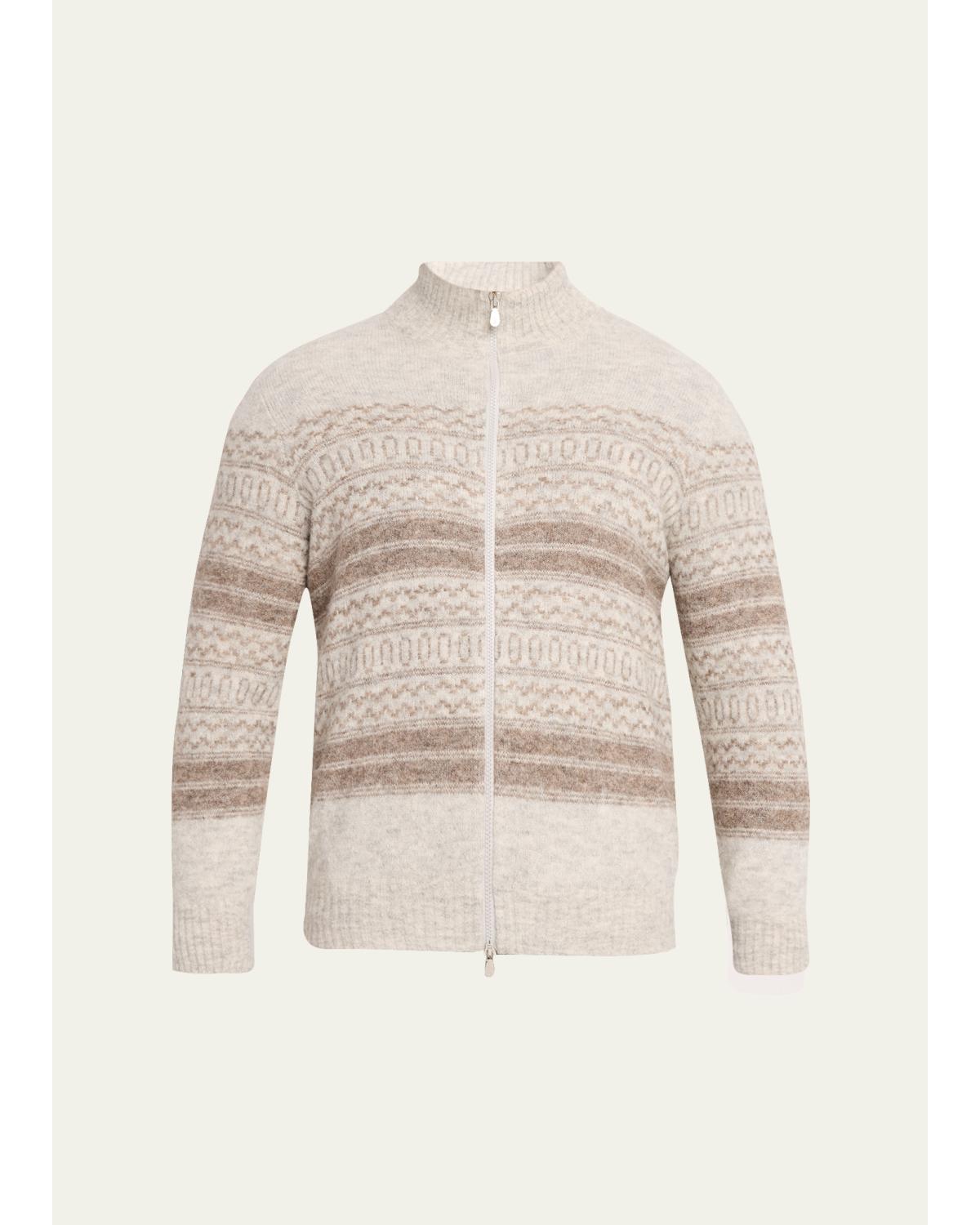 Men'S Geometric Stripe Full-Zip Cardigan