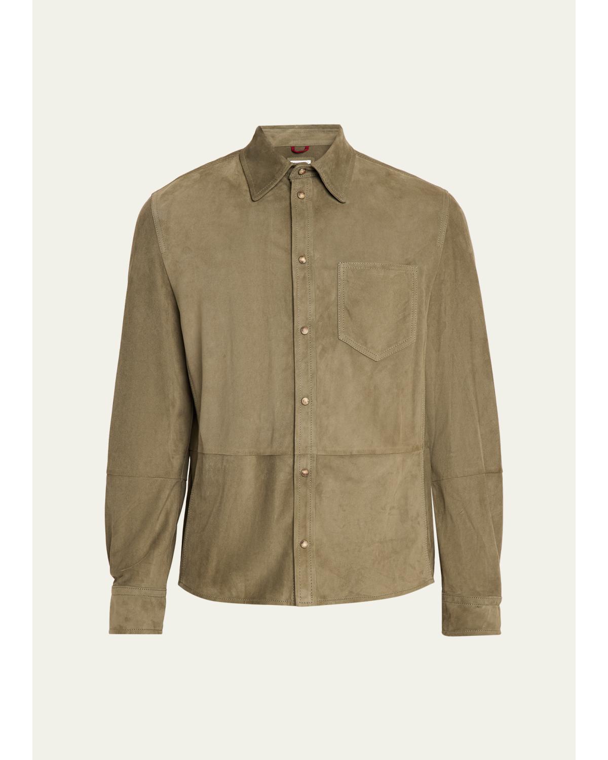 Men'S Suede Snap-Front Overshirt