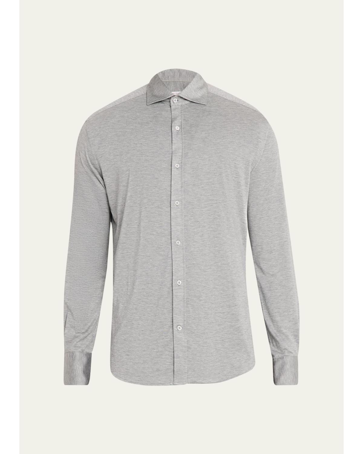 Men'S Silk And Cotton Jersey Long-Sleeve Polo Shirt