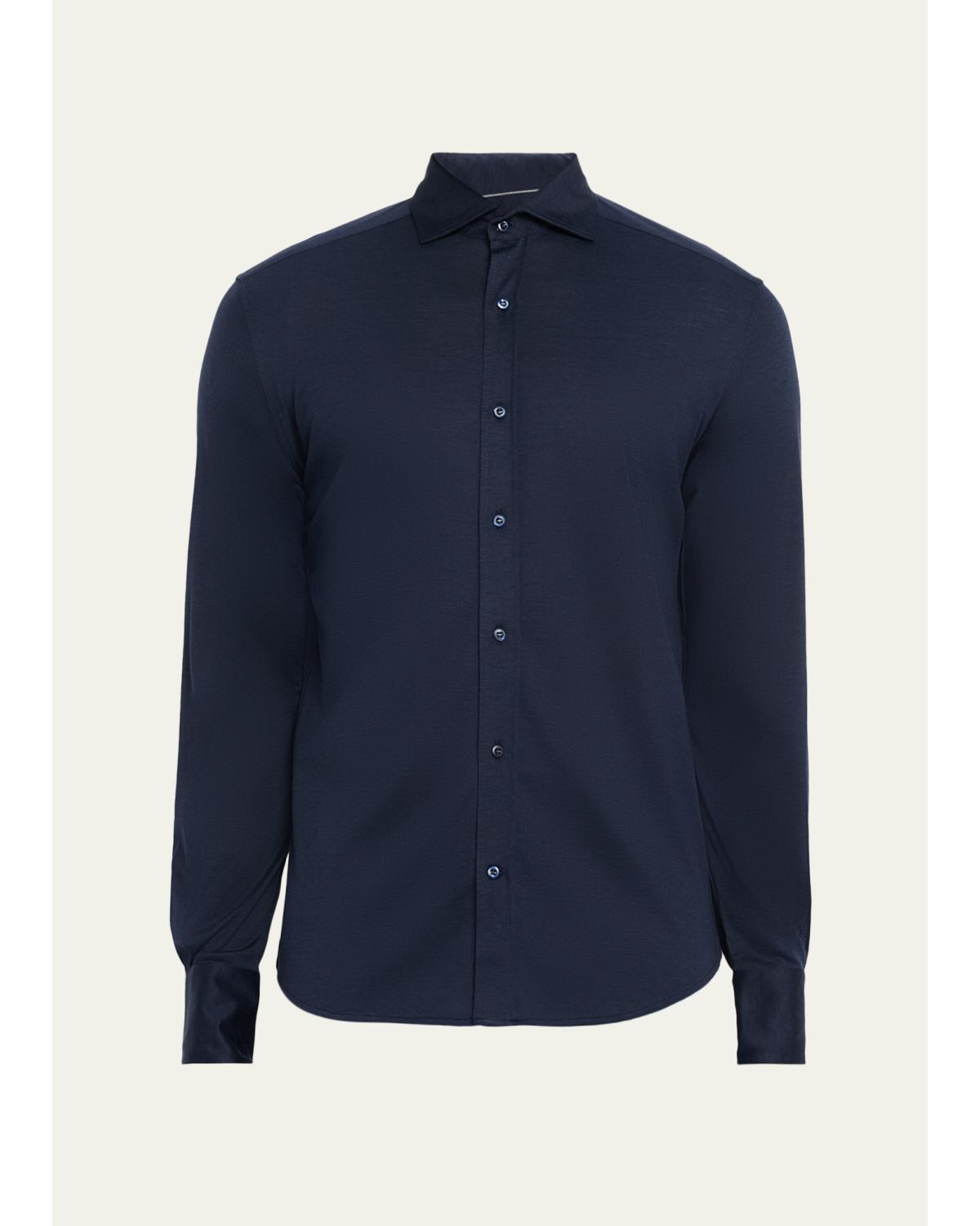 Men'S Silk And Cotton Jersey Long-Sleeve Polo Shirt