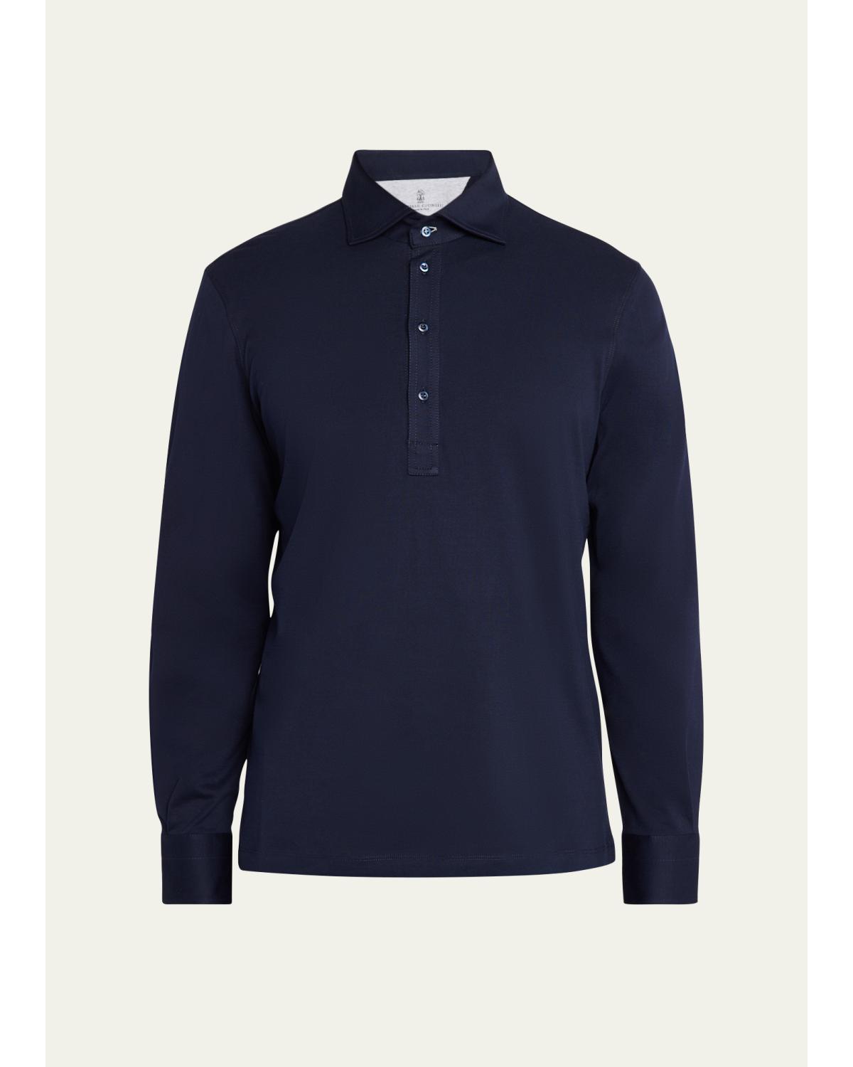 Men'S Cotton Jersey Long-Sleeve Polo Shirt