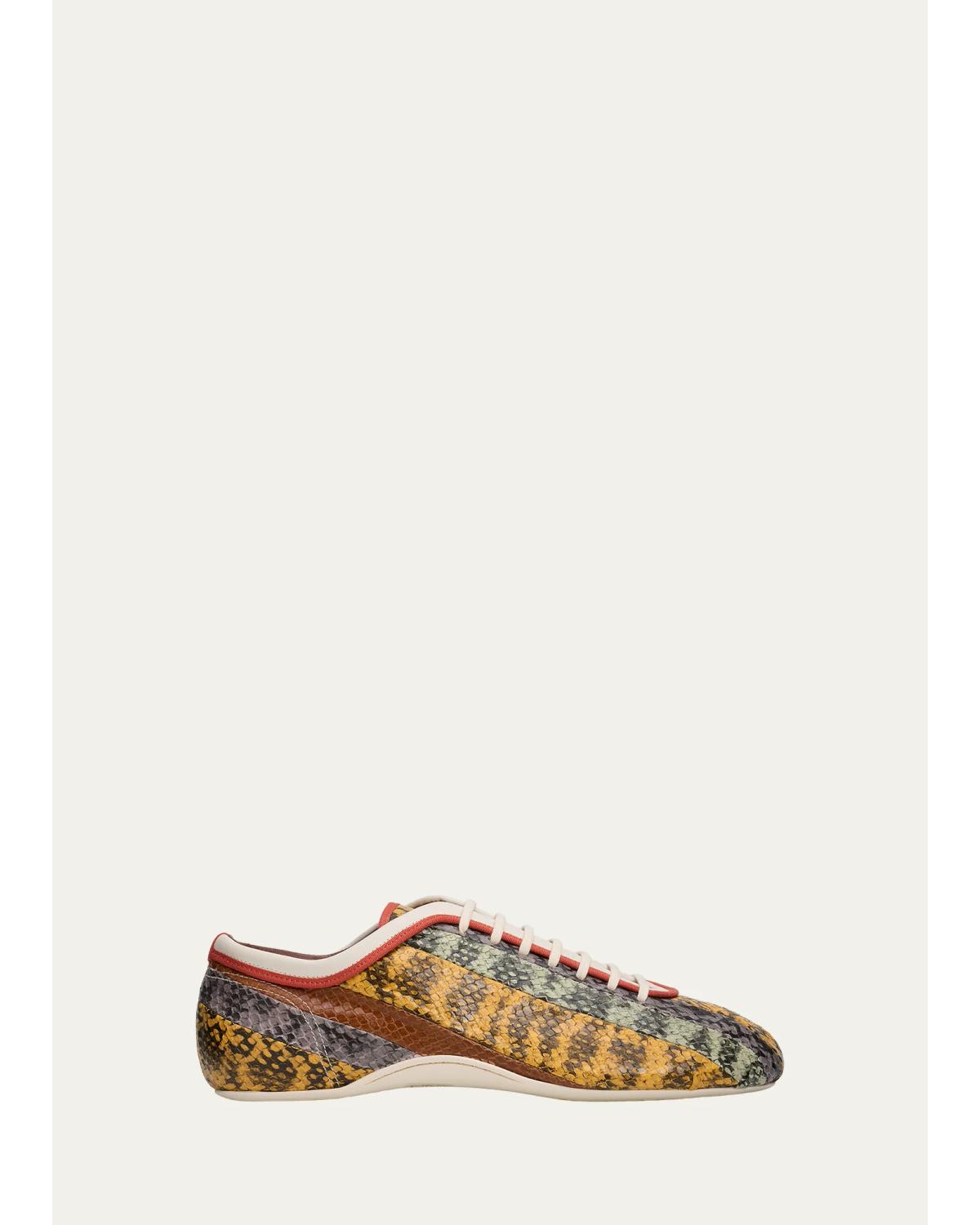 Multi Snake-Embossed Leather Low-Top Sneakers