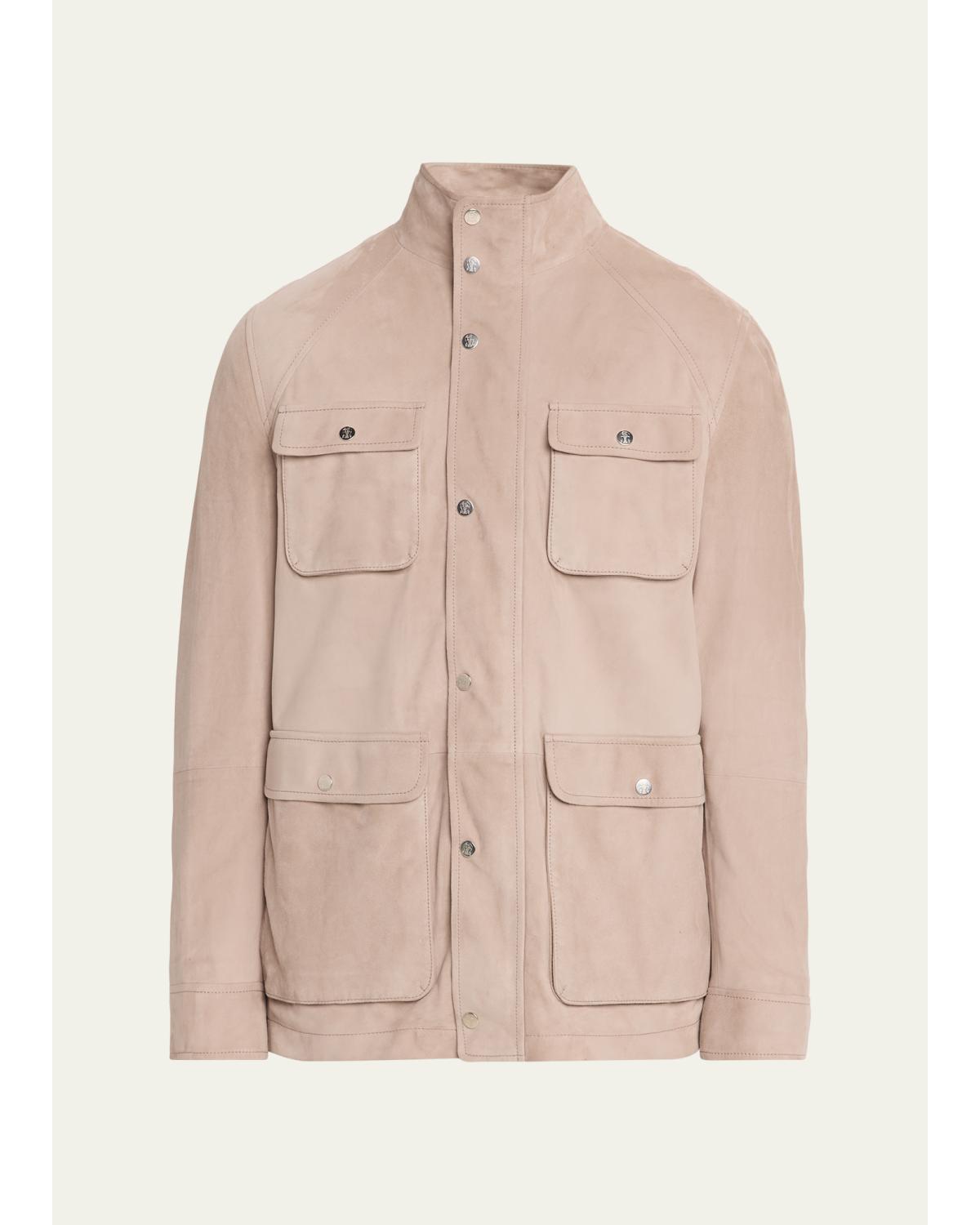 Men'S Nubuck Leather Four-Pocket Safari Jacket