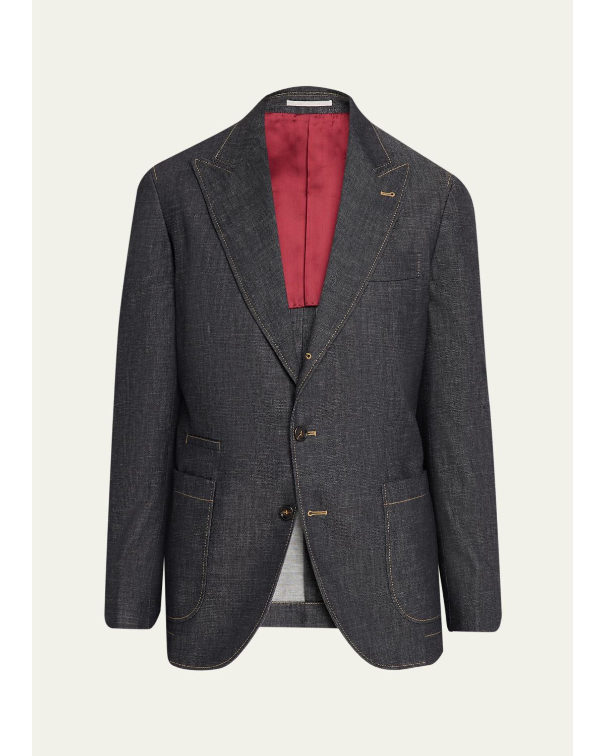 Men'S Denim Single-Breasted Sport Coat