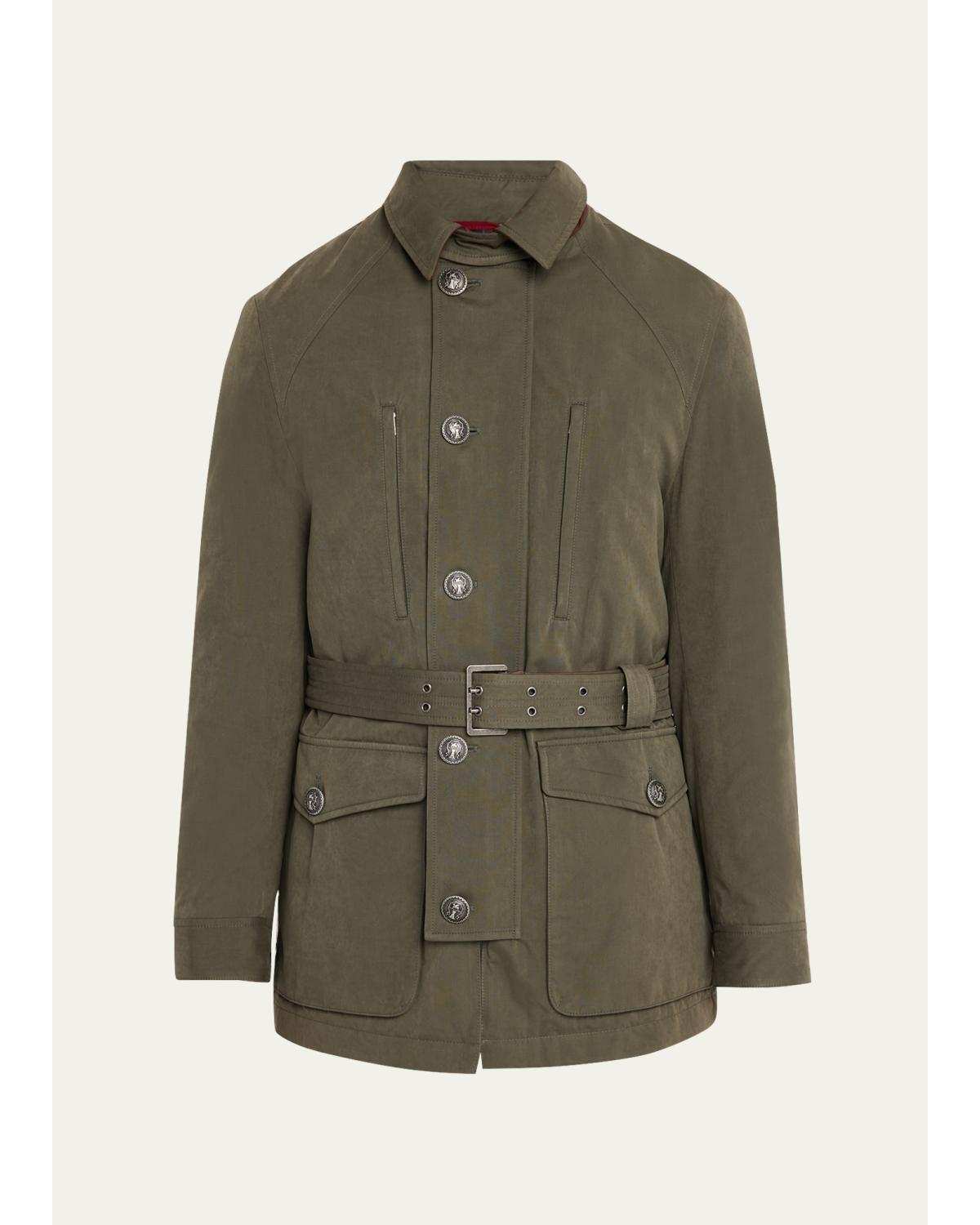 Men'S Waxed Cotton Belted Safari Jacket