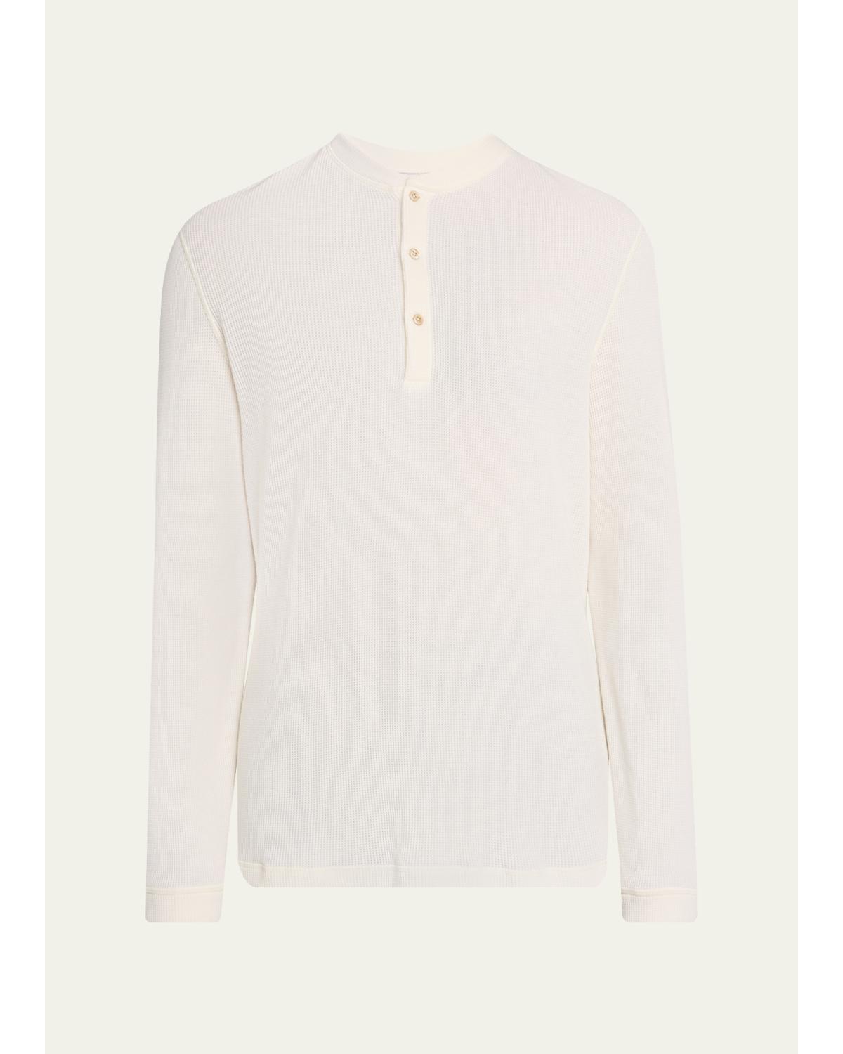 Men'S Cashmere And Cotton Waffle-Knit Long-Sleeve Henley T-Shirt