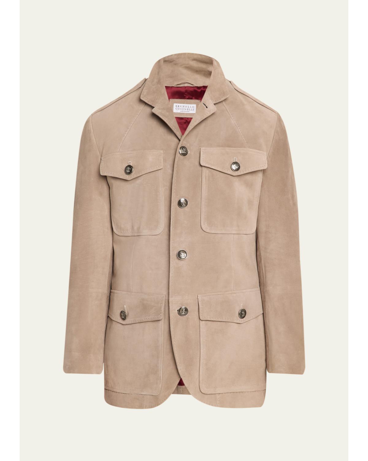Men'S Suede Four-Pocket Safari Jacket