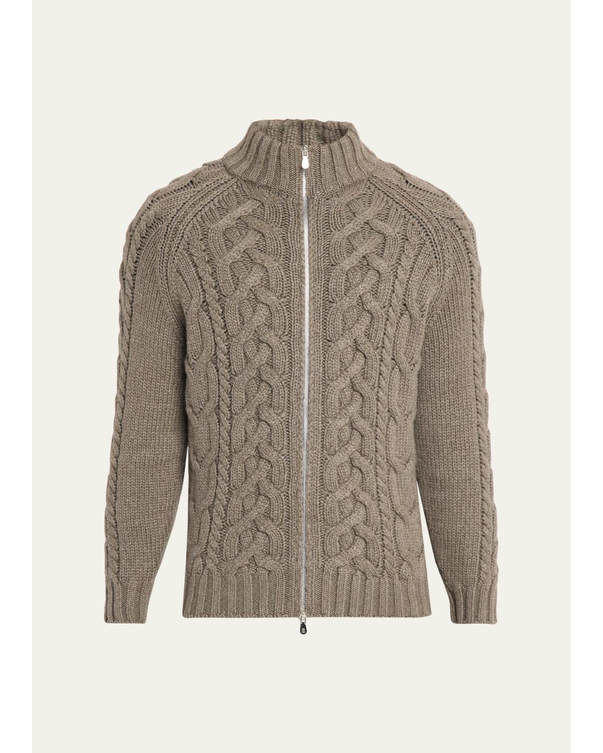 Men'S Lofted Cashmere Cable Knit Full-Zip Cardigan
