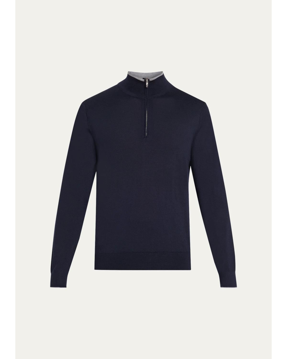 Men'S Tipped Wool Half-Zip Sweater