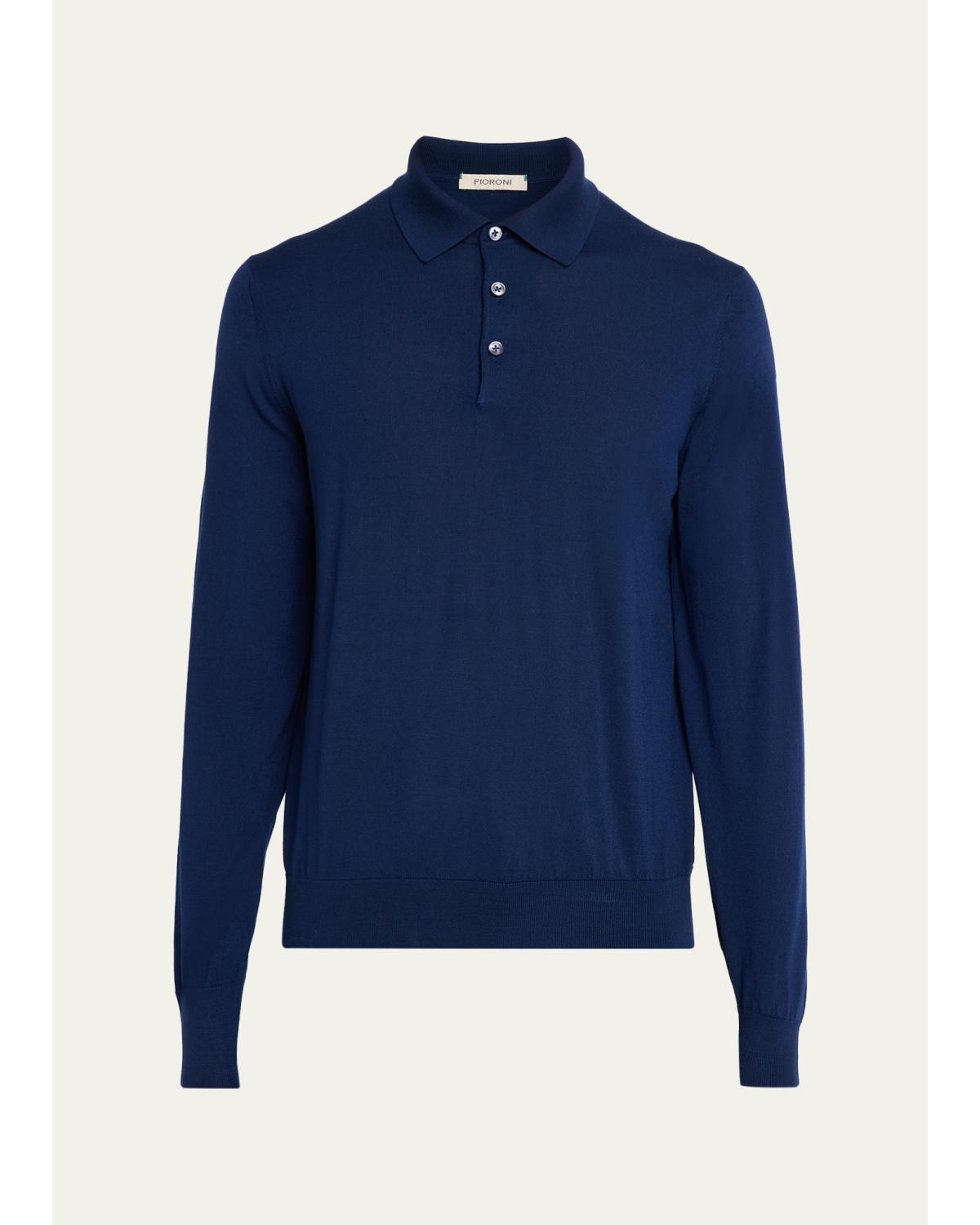 Men'S Merino Wool Knit Long-Sleeve Polo Shirt