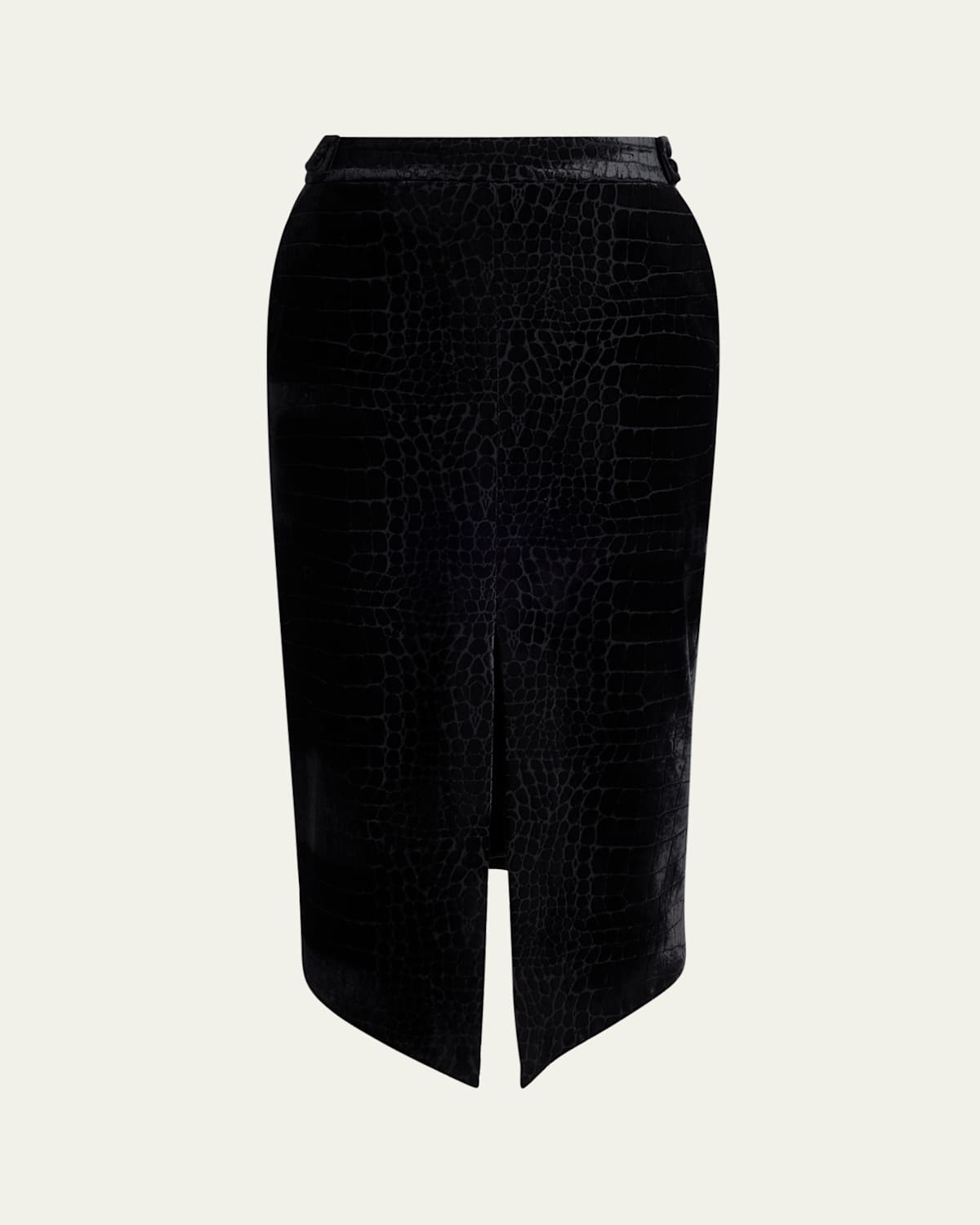 Tom Ford Croco-embossed Velvet Midi Skirt In Black