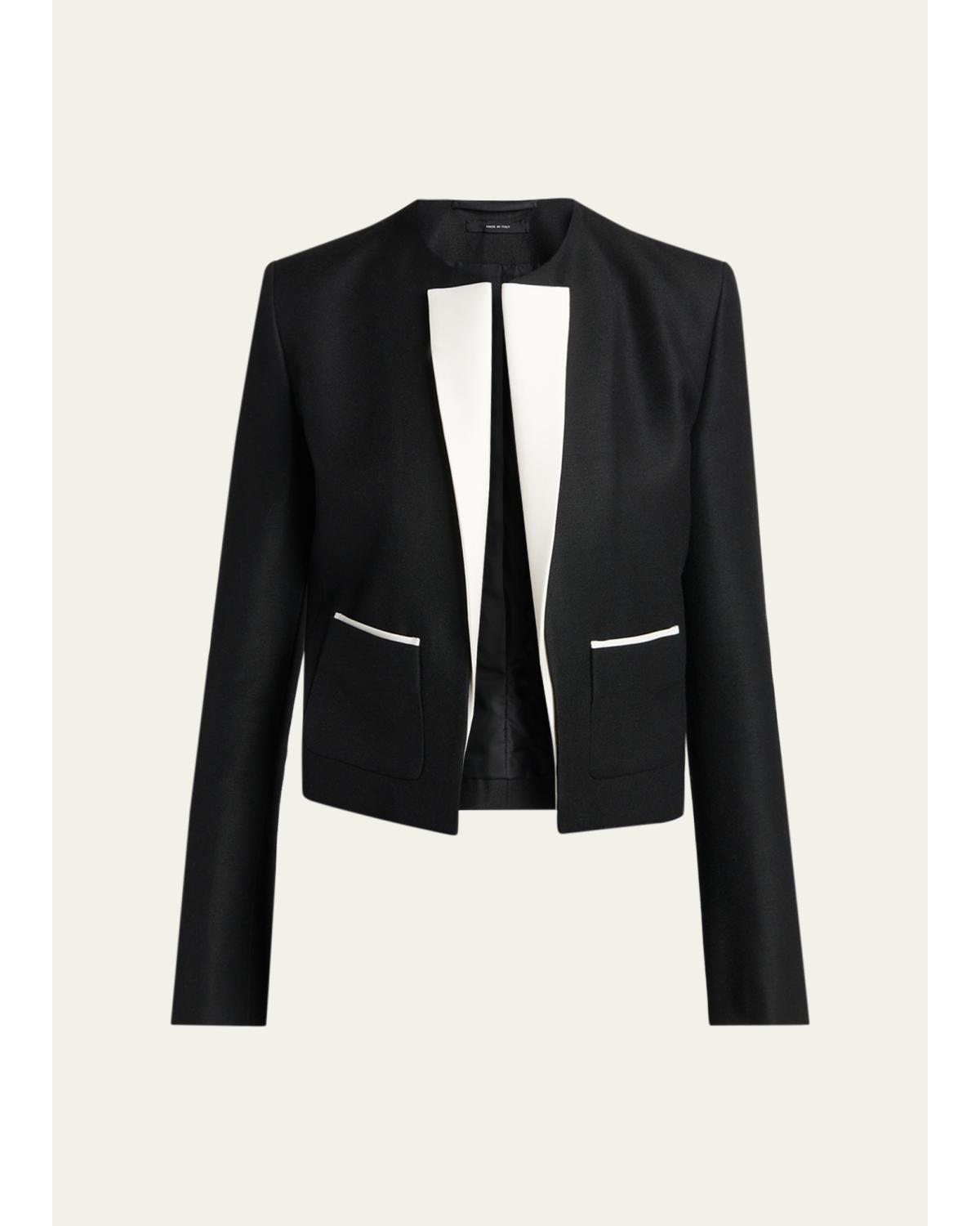 Contrast Silk-Lapel Open Jacket