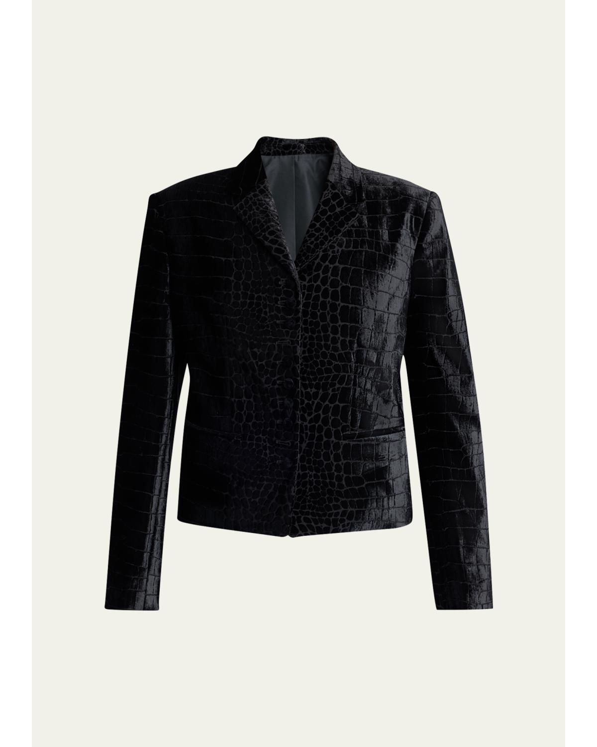 Croc-Embossed Velvet Single-Breasted Jacket