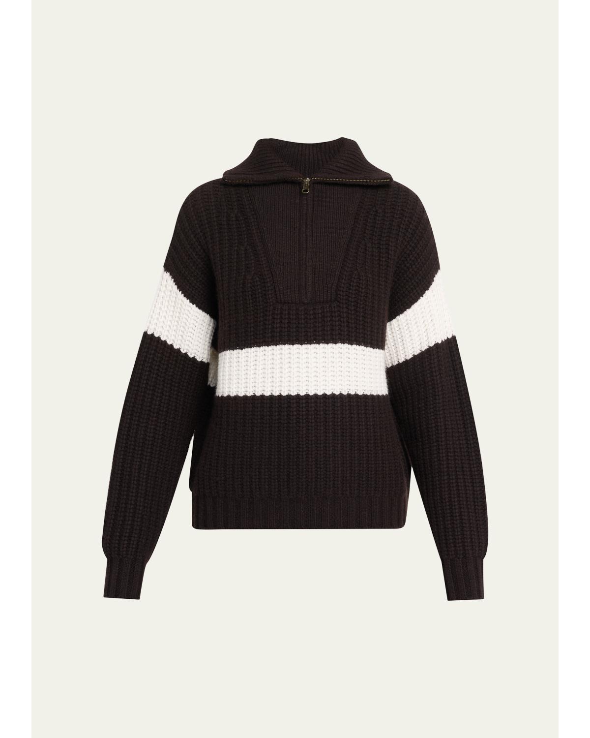 Mavis Stripe Cashmere Rib Quarter-Zip Sweater