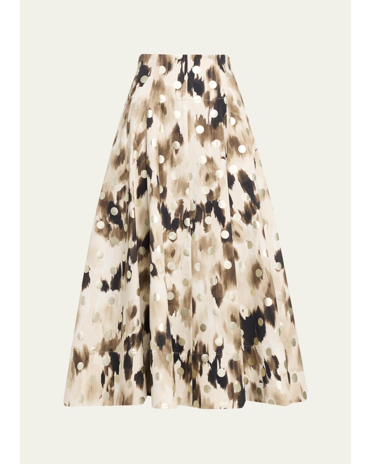 Ikat Metallic Polka-Dot Print Midi