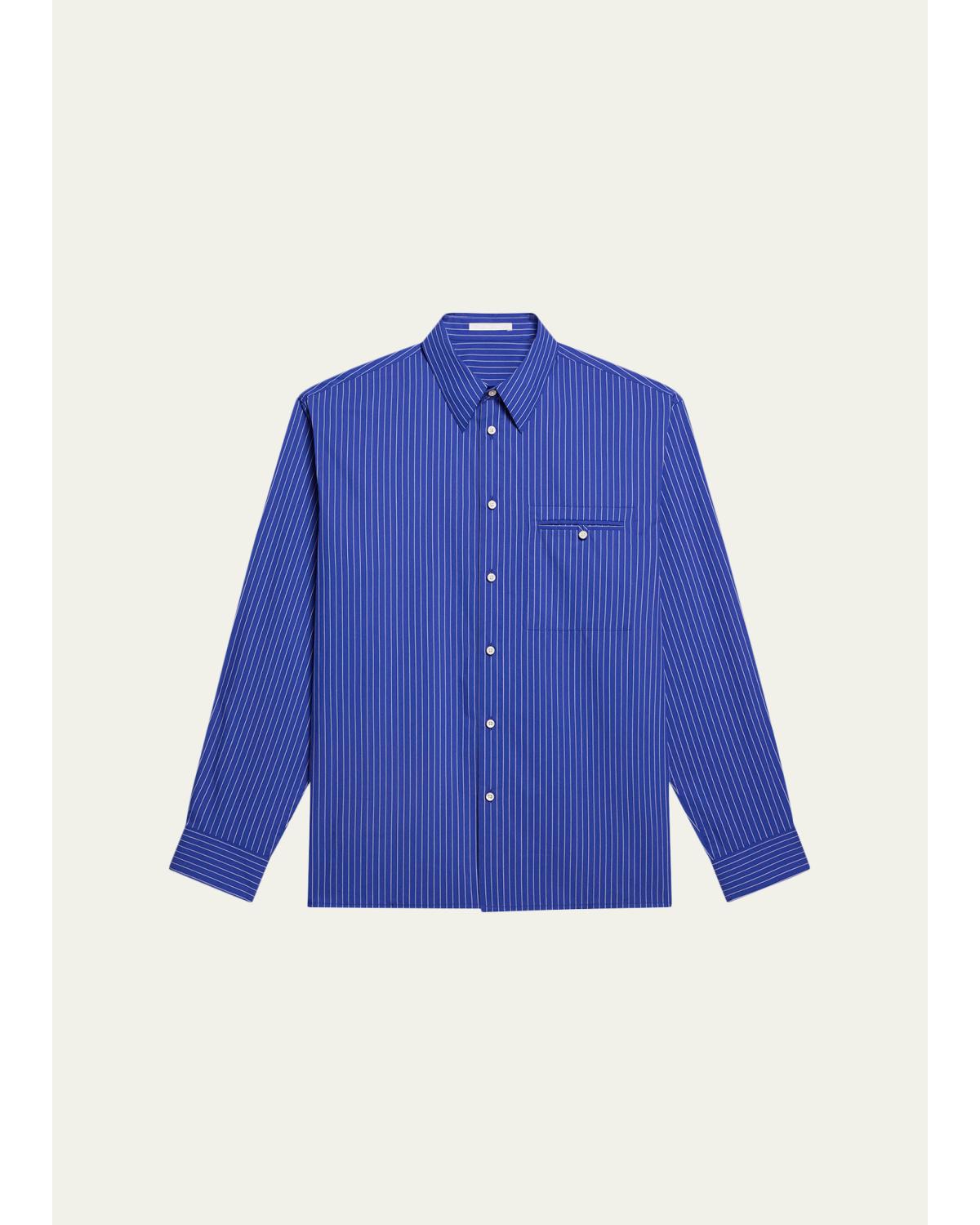Men'S Pinstripe Poplin Double-Pocket Button-Down Shirt
