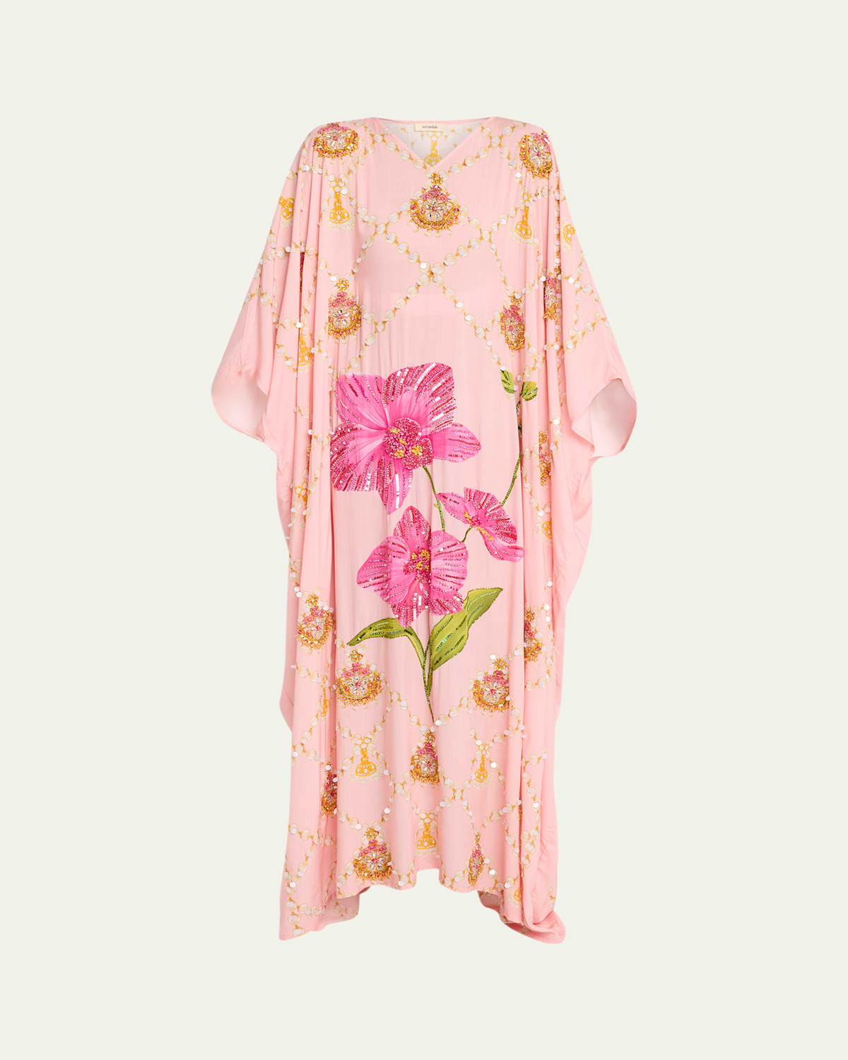 Verandah Hand-beaded Orchid Maxi Kaftan Coverup In Orchid Jhumka &amp; Pearl