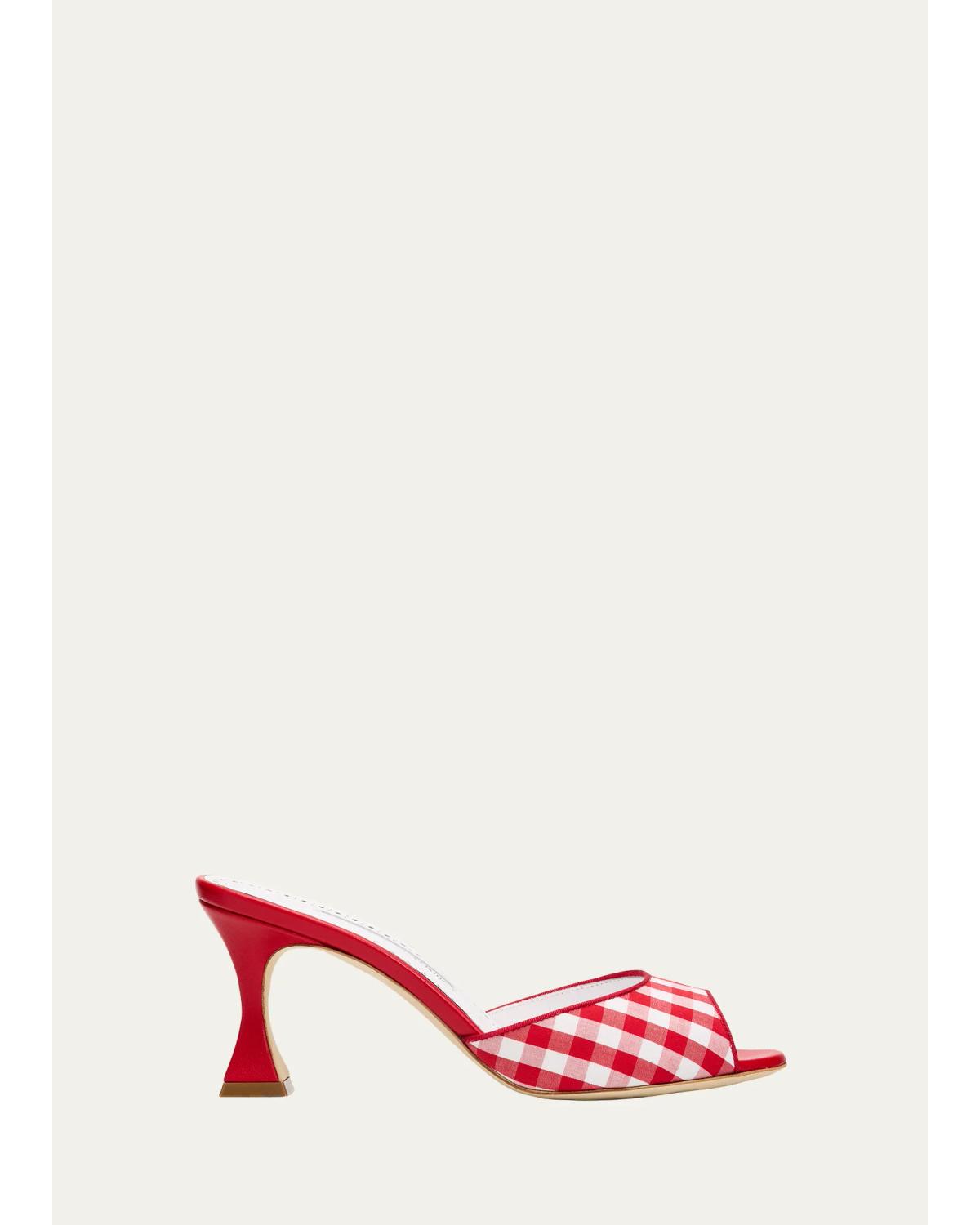 Manolo Blahnik 70mm Jadara Gingham Mules