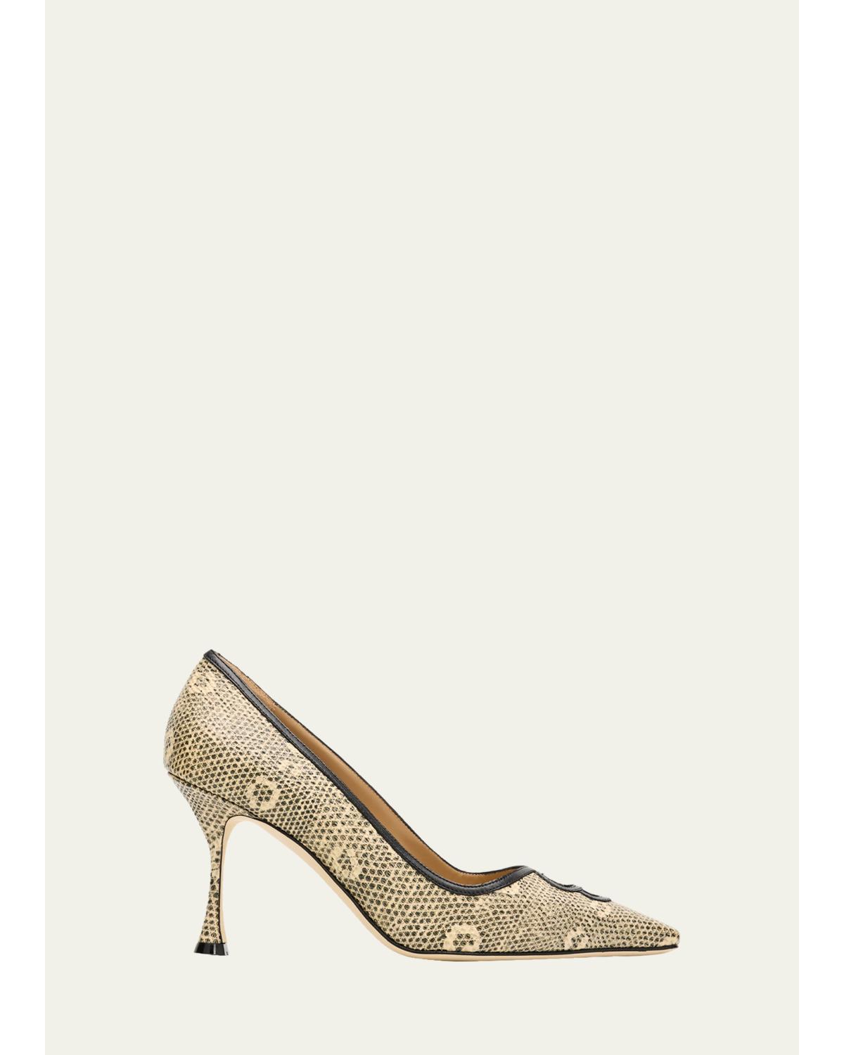 90Mm Berry Snake-Embossed Pumps