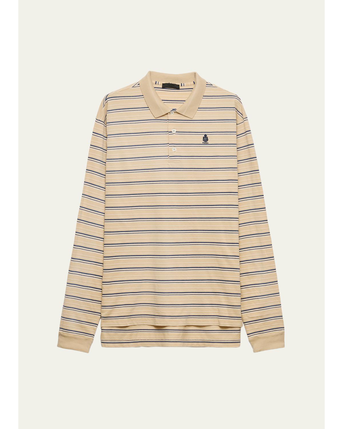 Men'S Piquet Stripe Long-Sleeve Polo Shirt