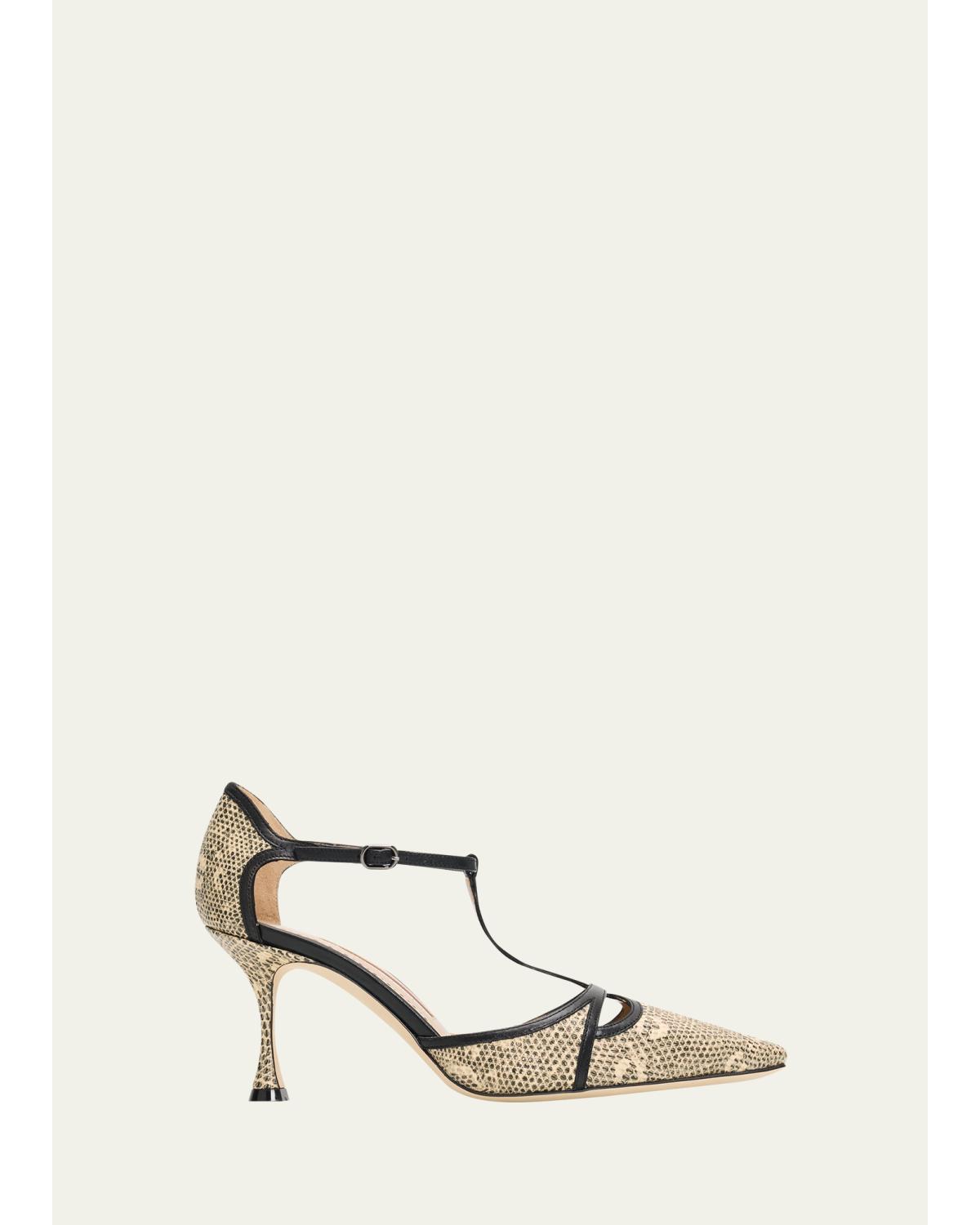 70mm Gish Snake-Embossed Leather Pumps