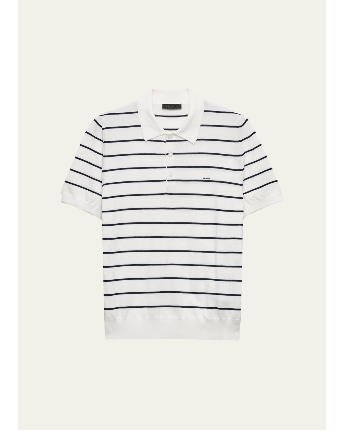 Men'S Cotton Knit Pinstripe Polo Shirt