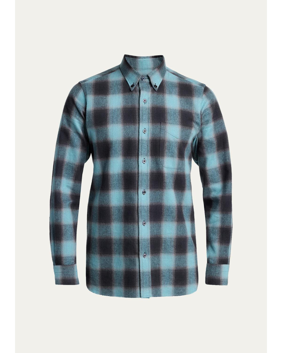 Men'S Brushed Flannel Check Button-Down Shirt