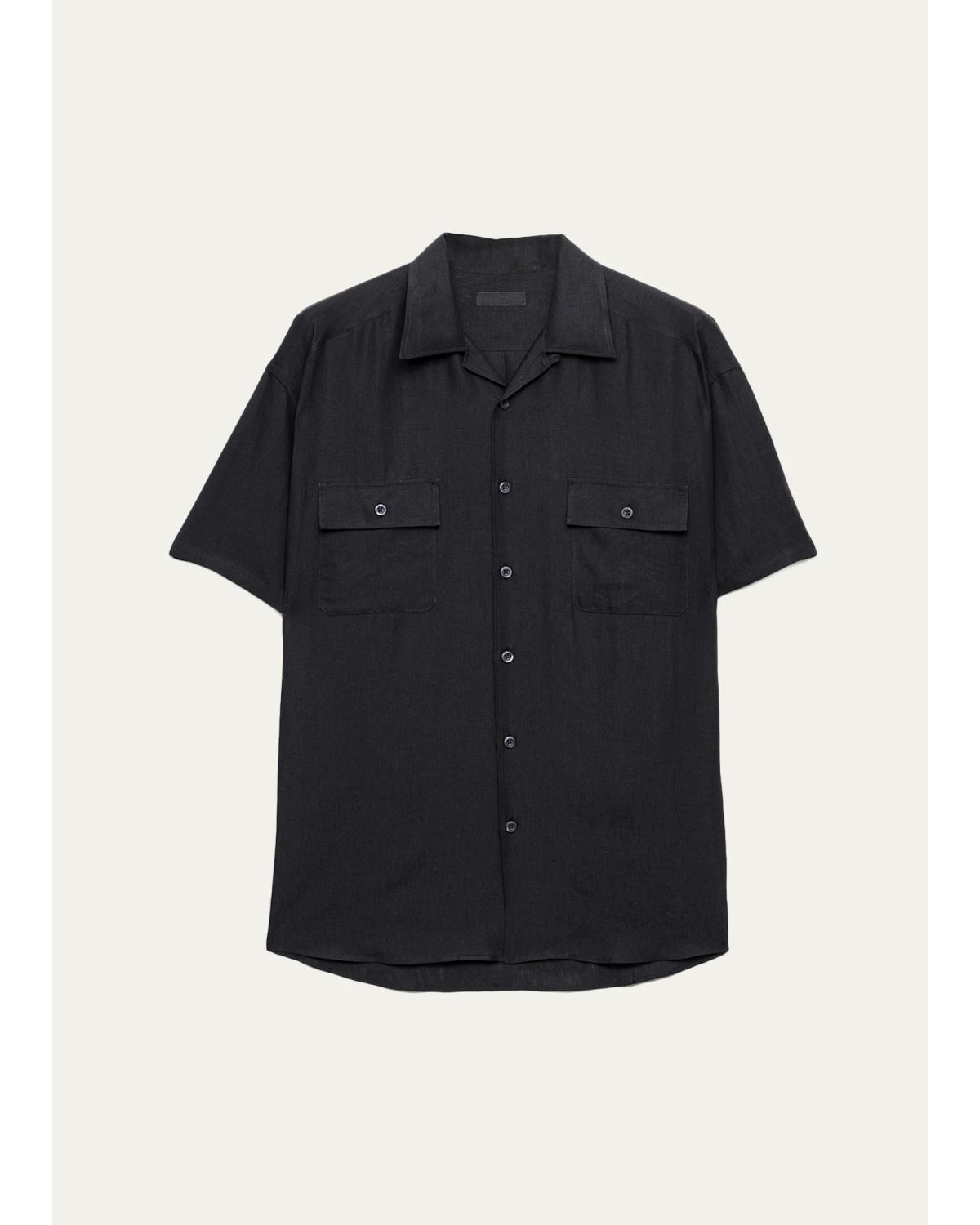 Men'S Cotton And Linen Short-Sleeve Shirt