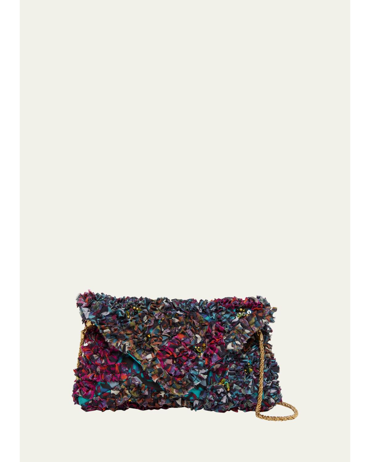 Dries Van Noten Embellished Embroidered Clutch In Burgundy