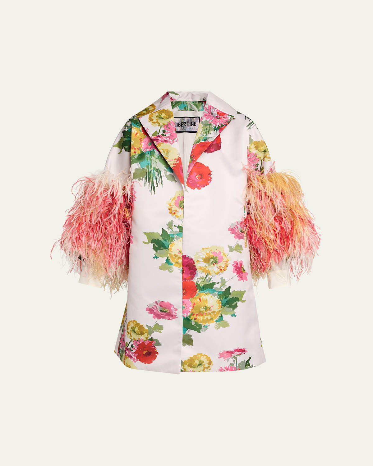 Libertine Pat Nixon Feathered Oversized Coat In Cream Multi