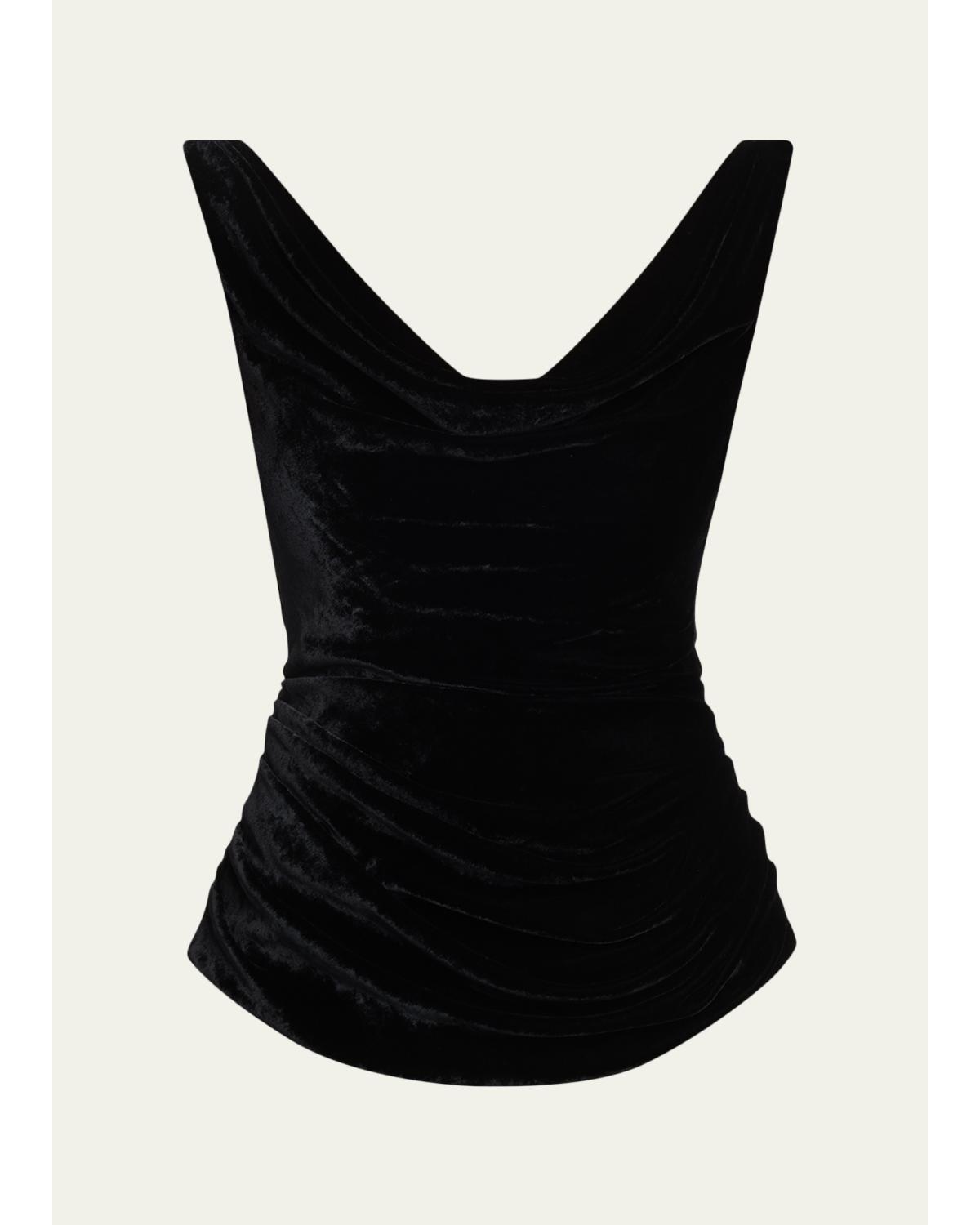 Crushed Velvet Draped Sleeveless Top