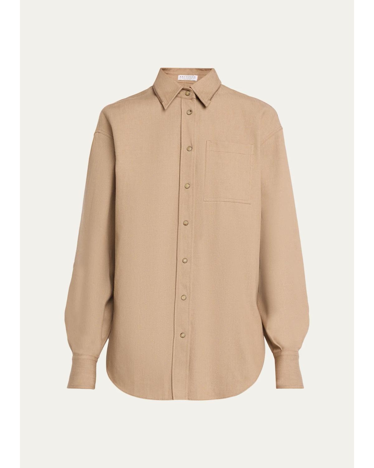Sparkle Monili Twill Button-Down Shirt