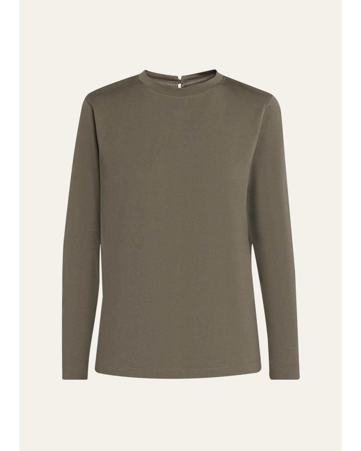 Long-Sleeve Monili Crewneck Cotton T-Shirt