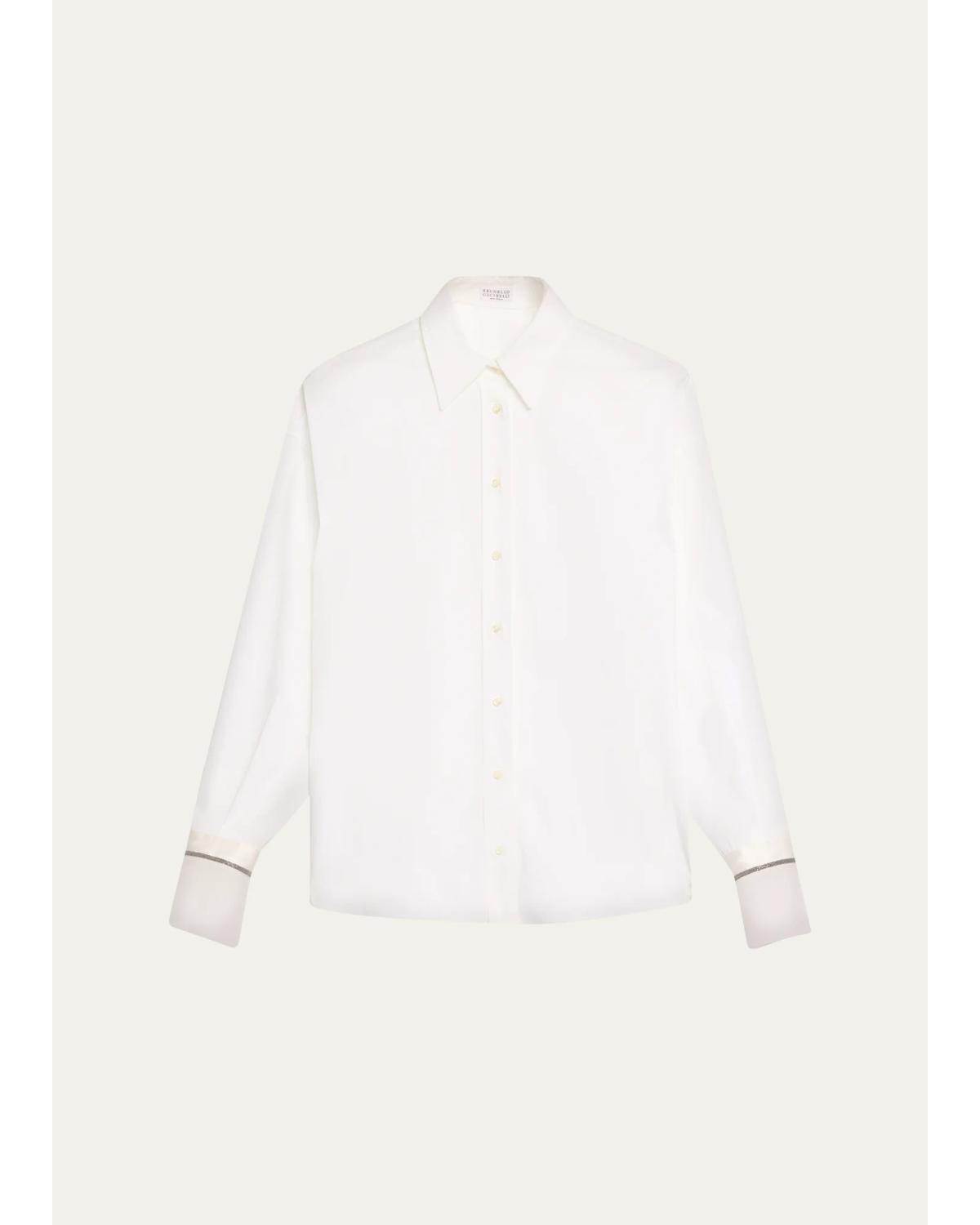 Monili Sheer-Cuff Cotton Button-Down Shirt