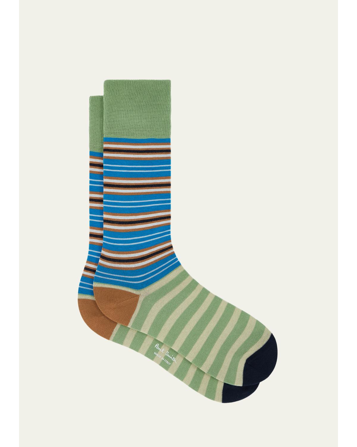 Men'S Color-Block Multi-Stripe Crew Socks