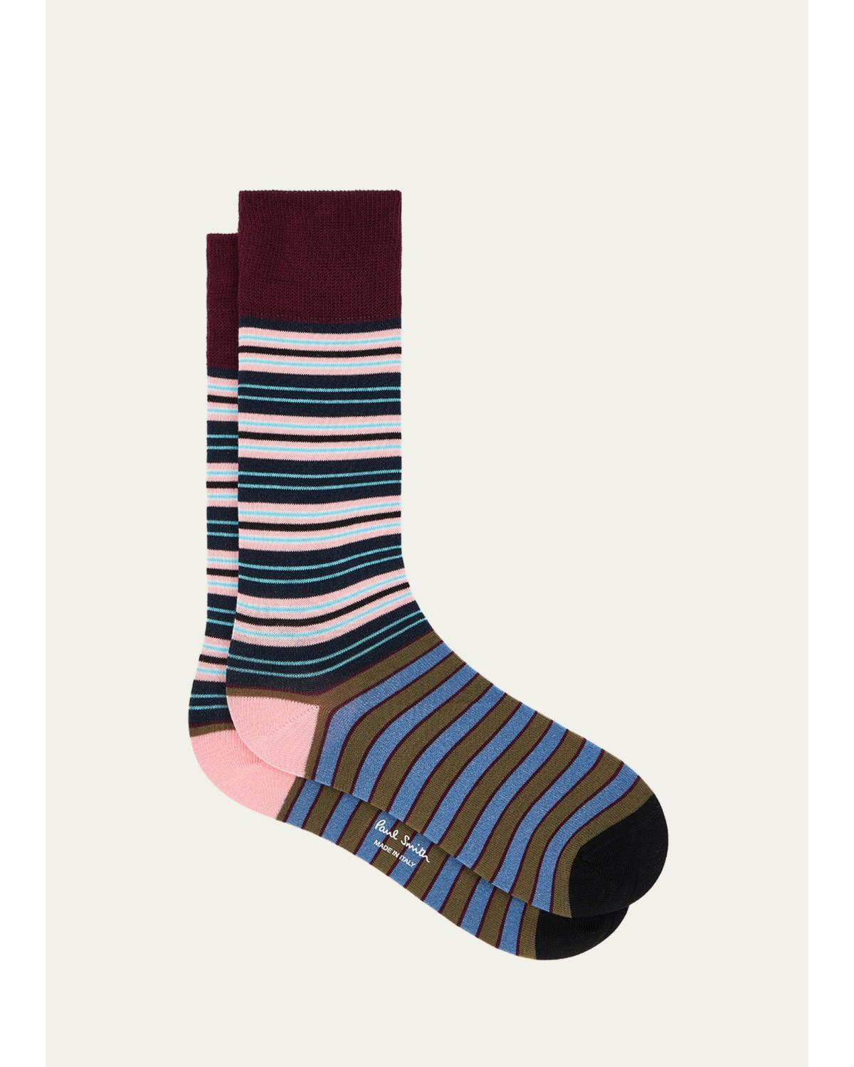 Men'S Color-Block Multi-Stripe Crew Socks