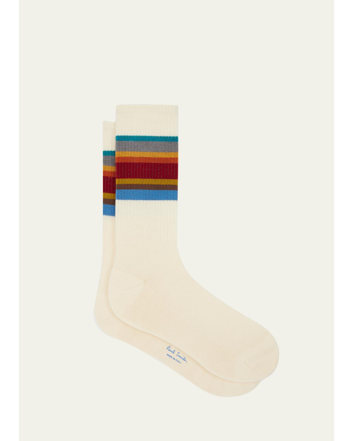Men'S Signature Stripe Ribbed Crew Socks